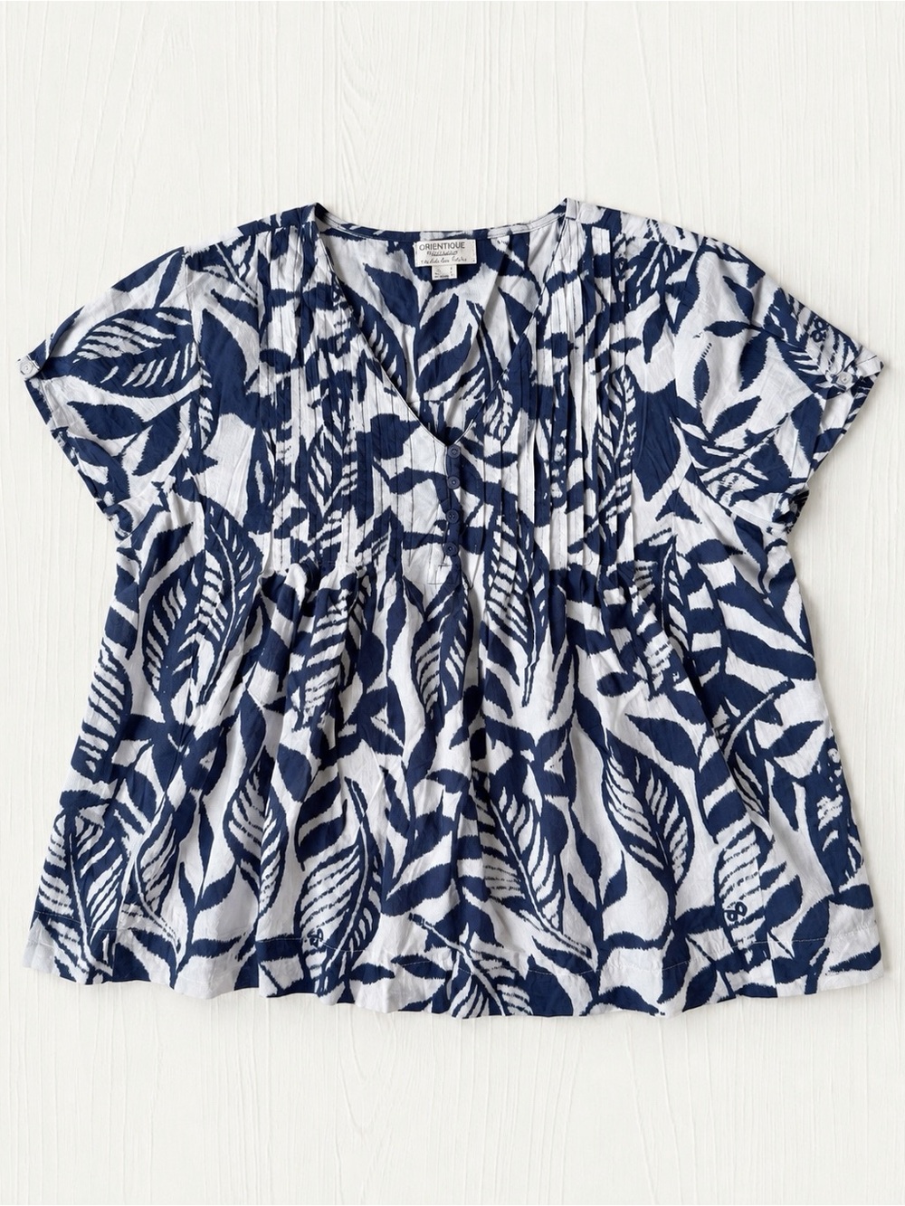 Orientique Australian Blue Botanical Print Relax Lightweight A-Line Top LARGE